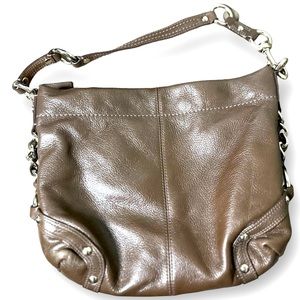 Authentic COACH Carly Dark Brown Pebbled Leather Silver Chain Shoulder Purse Bag